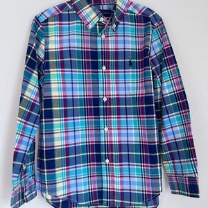 Ralph Lauren Boys Plaid Button Down Shirt in Blue and Pink